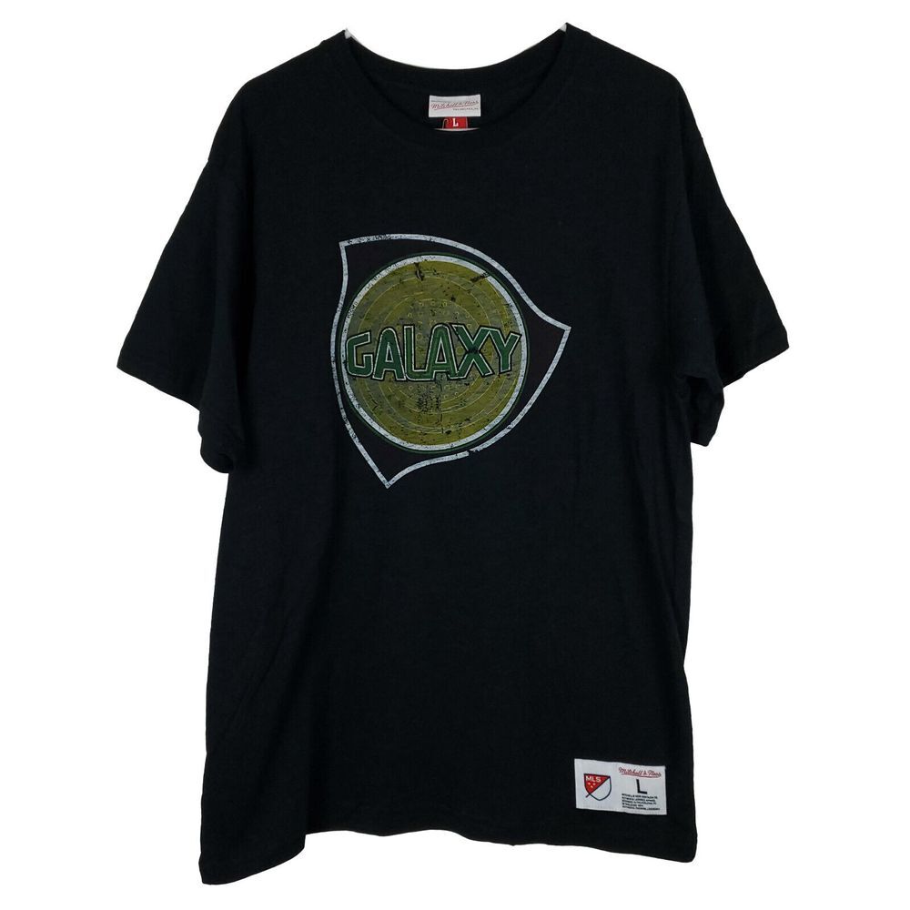LA Galaxy Mitchell & Ness MLS L Large Shirt Distressed‎ Logo Black NWT